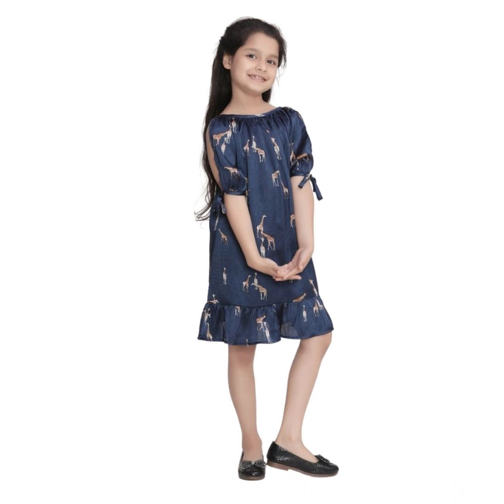 Girl's Satin Animal Print Sleeveless Dress - Blue