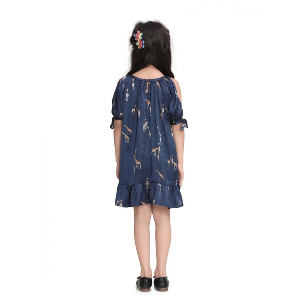 Girl's Satin Animal Print Sleeveless Dress - Blue