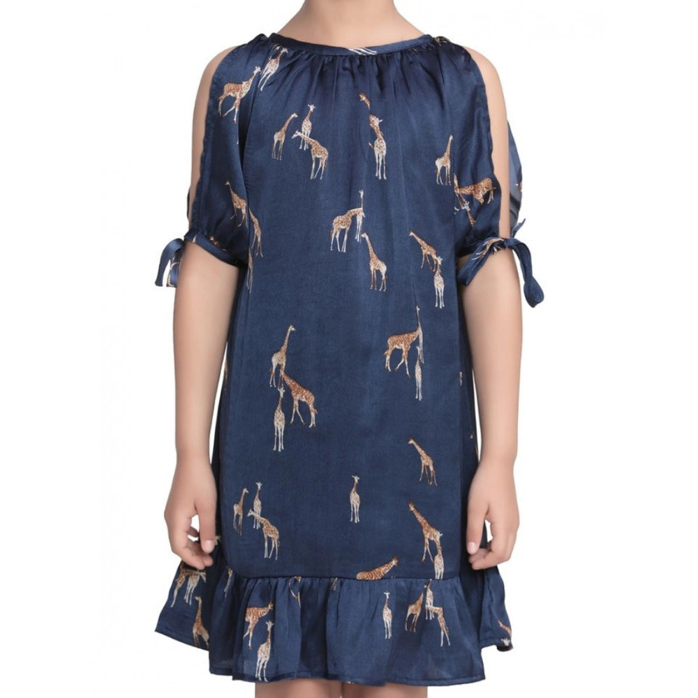 Girl's Satin Animal Print Sleeveless Dress - Blue