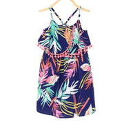 Girl's Rayon Printed Shoulder Straps Dress - Navy Blue
