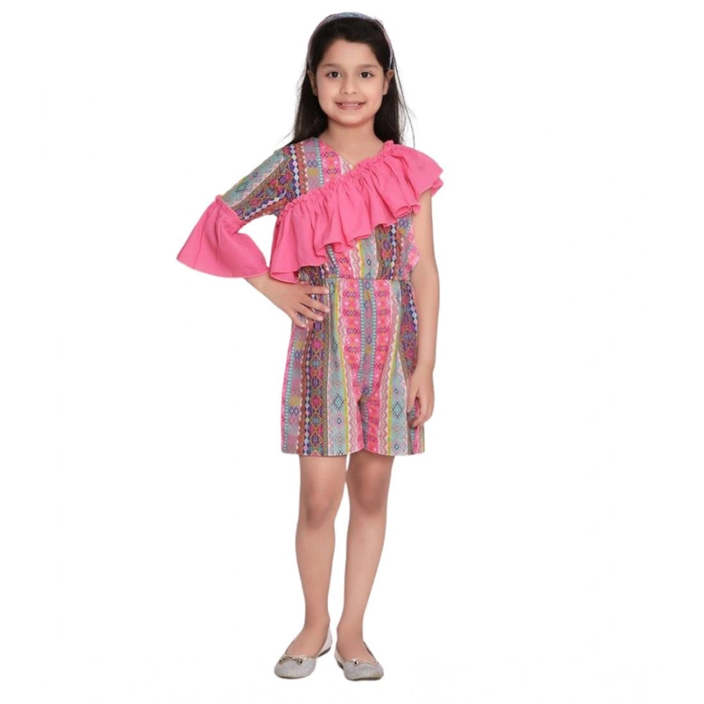 Girl's Cotton &amp; Polyester Printed 3/4th Sleeves Dress - Pink