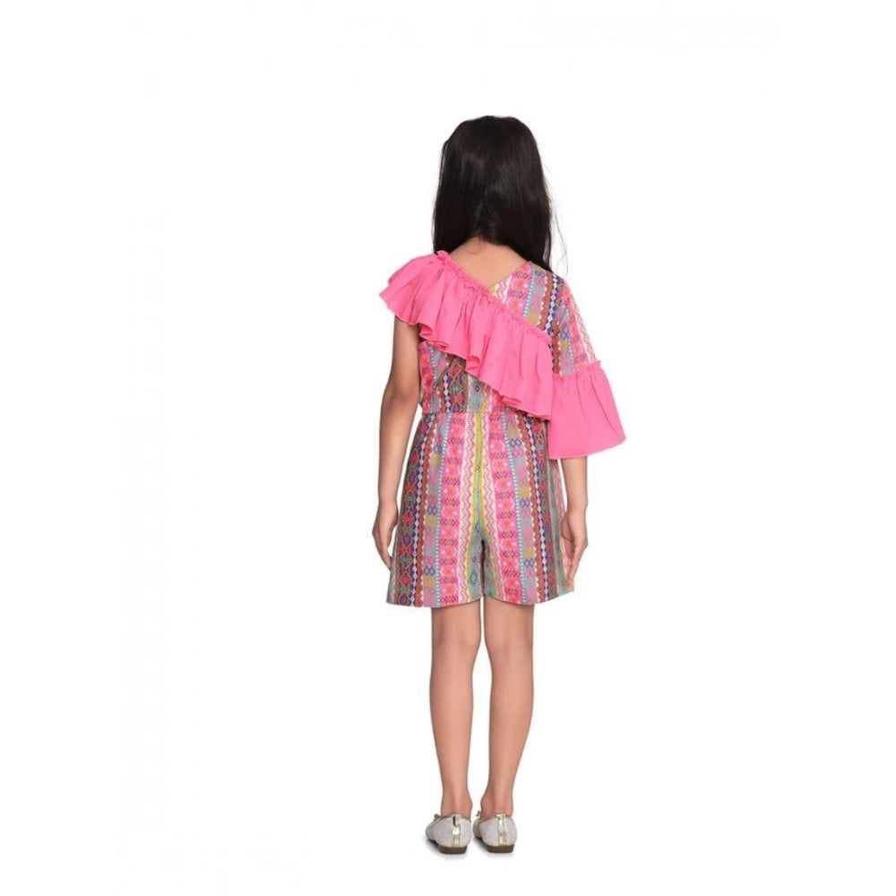 Girl's Cotton &amp; Polyester Printed 3/4th Sleeves Dress - Pink