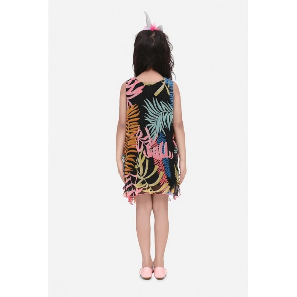 Girl's Chiffon Ruffled Sleeveless Dress - Black