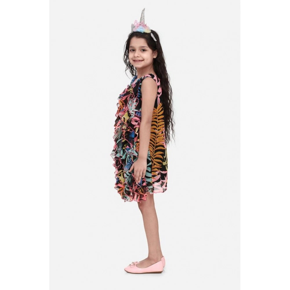 Girl's Chiffon Ruffled Sleeveless Dress - Black