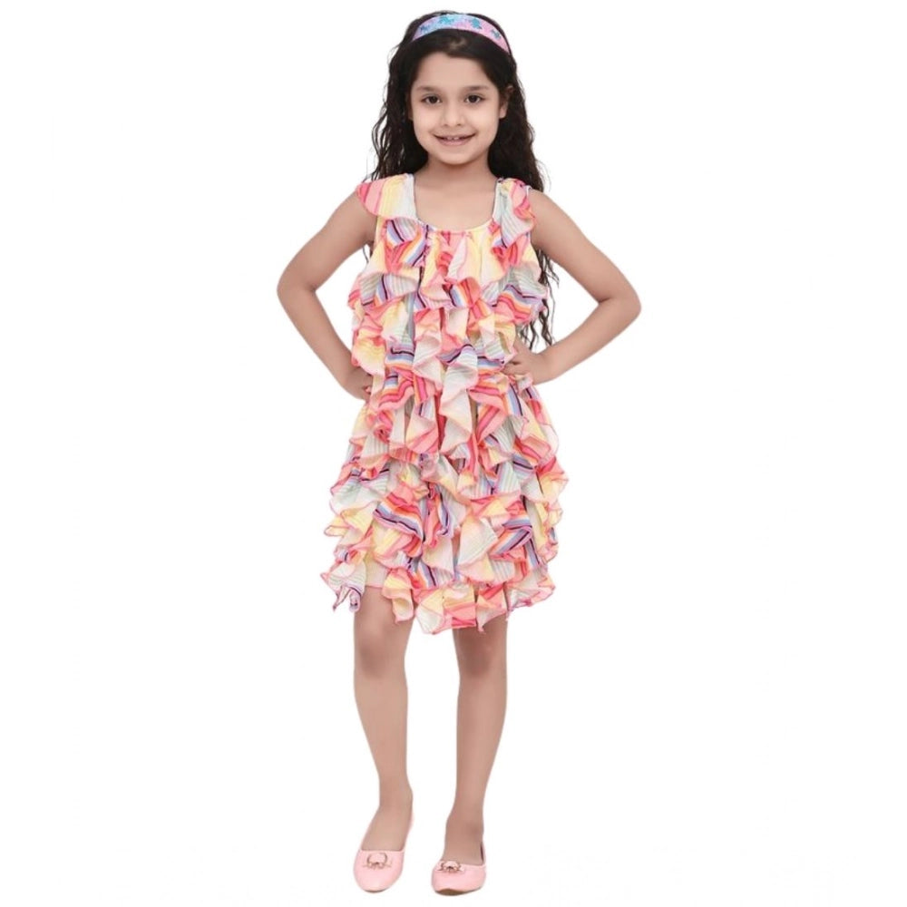Girl's Chiffon Ruffled Sleeveless Dress - Multicolor
