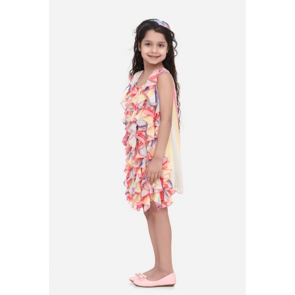 Girl's Chiffon Ruffled Sleeveless Dress - Multicolor