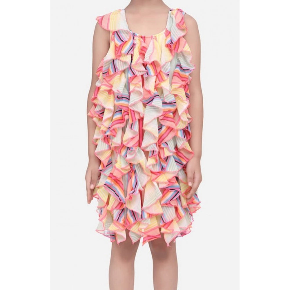 Girl's Chiffon Ruffled Sleeveless Dress - Multicolor