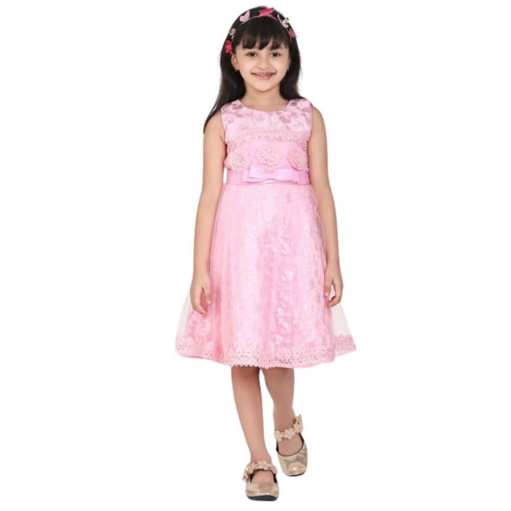 Girl's Net Embroidered Sleeveless Dress - Pink