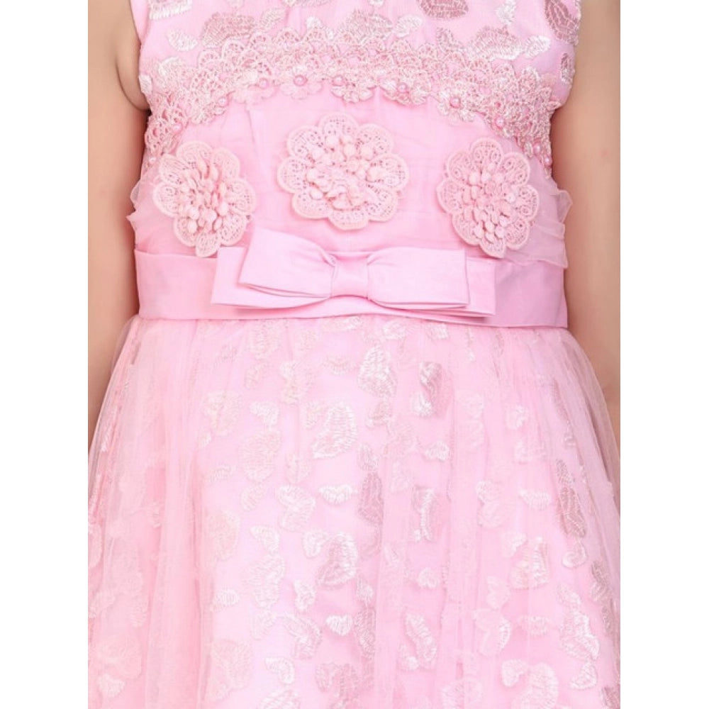 Girl's Net Embroidered Sleeveless Dress - Pink