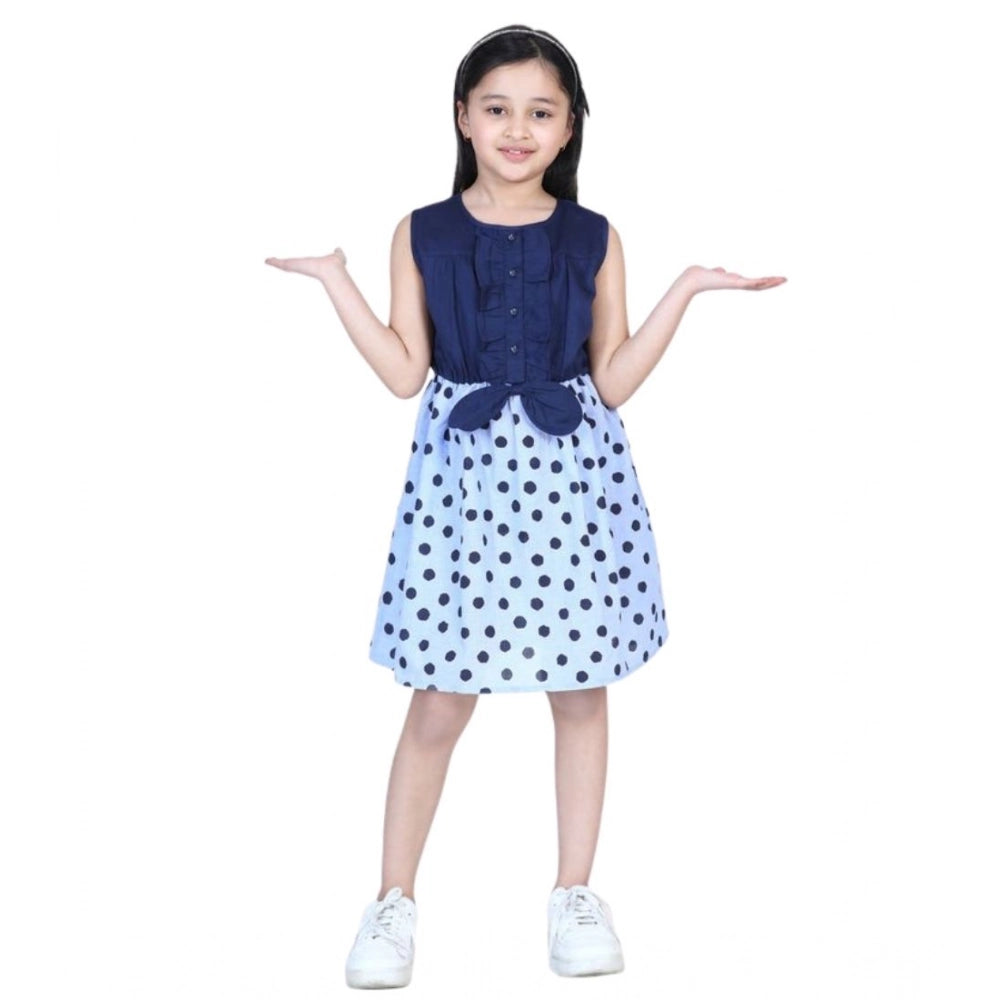 Girl's Denim Polka Sleeveless Dress - Blue