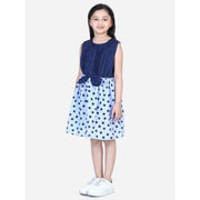 Girl's Denim Polka Sleeveless Dress - Blue