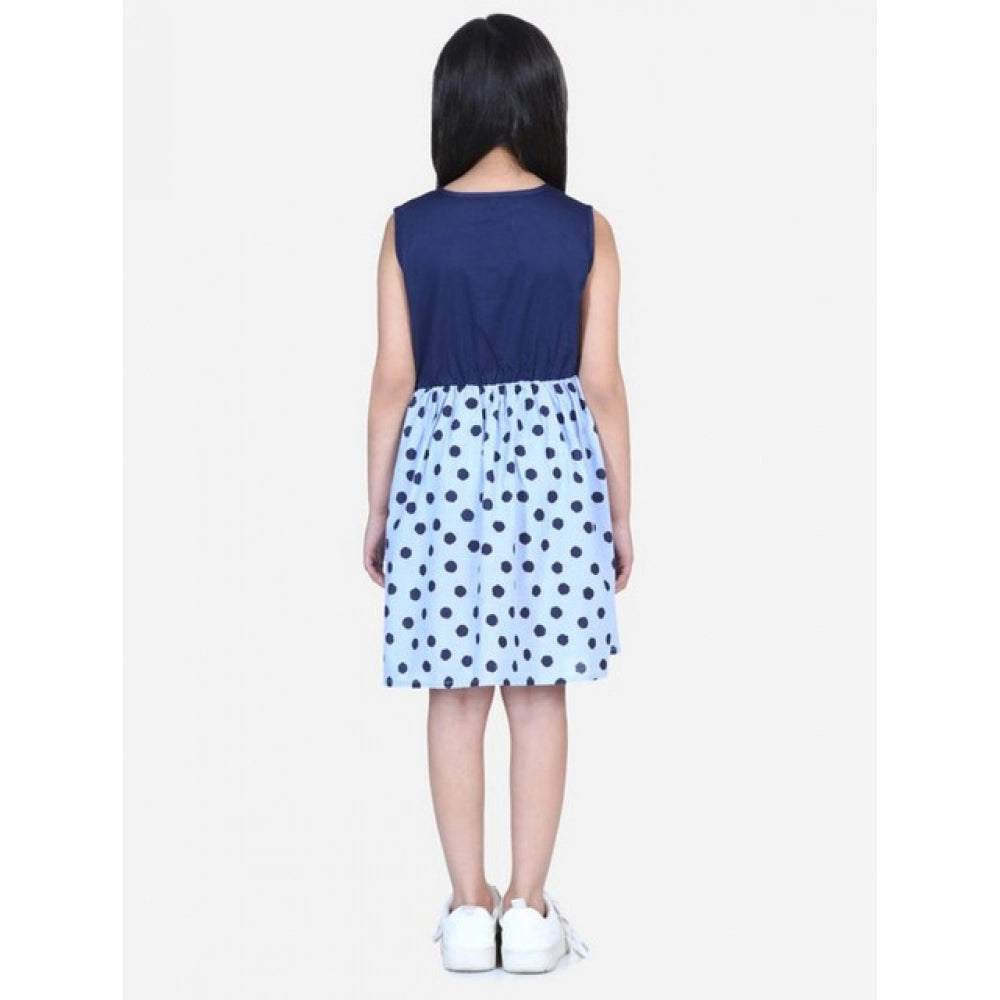 Girl's Denim Polka Sleeveless Dress - Blue