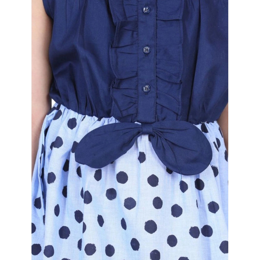 Girl's Denim Polka Sleeveless Dress - Blue