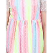 Girl's Polyester Self Design Cold Shoulder Dress - Multicolor