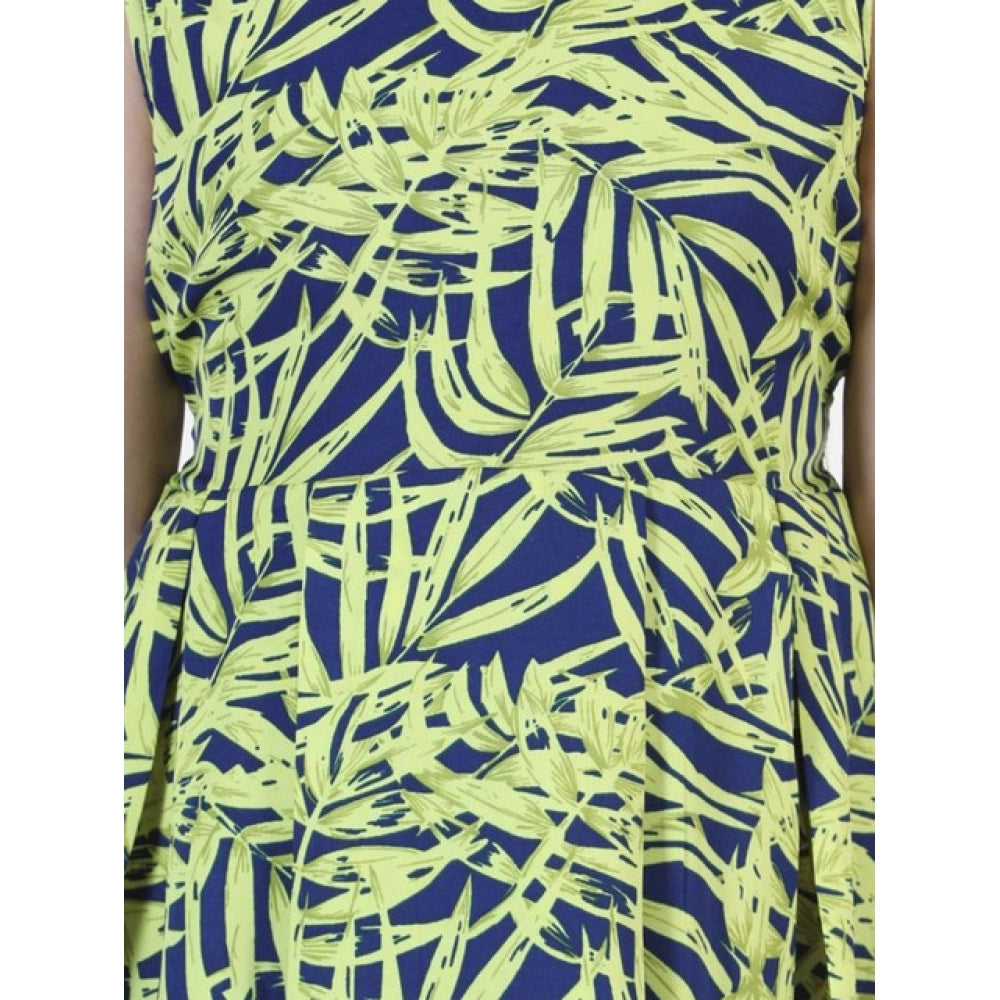 Girl's Polyester Crepe &amp; Net Printed Sleeveless Dress - Yellow-Blue