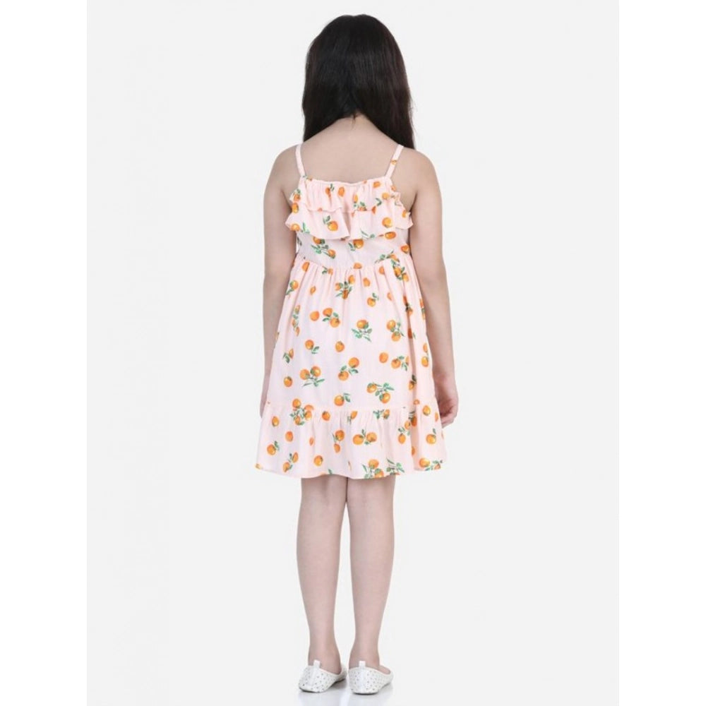Girl's Rayon Printed Sleeveless Dress - Orange