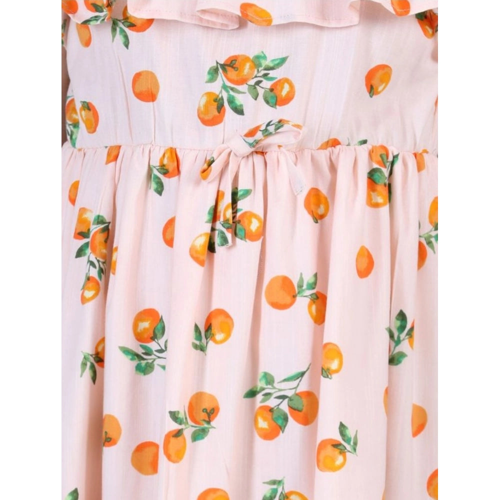 Girl's Rayon Printed Sleeveless Dress - Orange