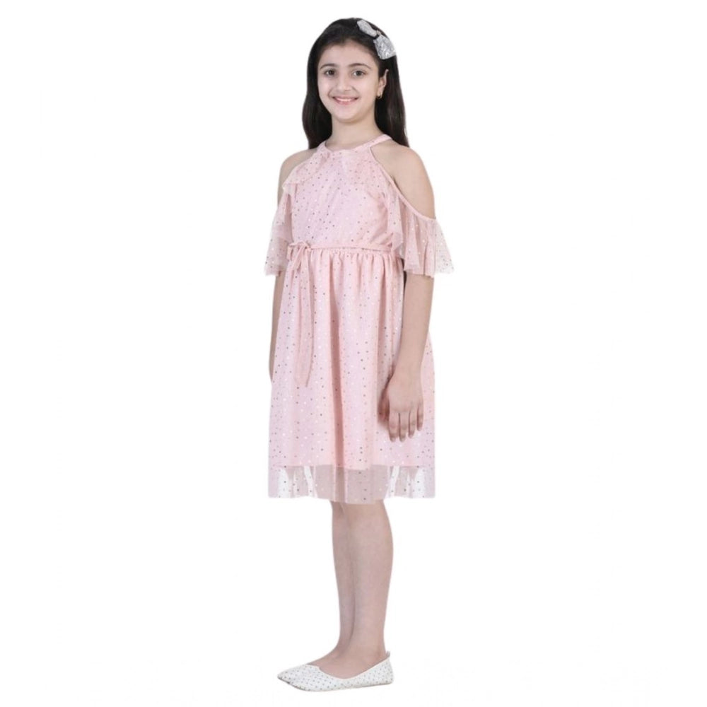 Girl's Net Printed Sleeveless Dress - Blush Pink