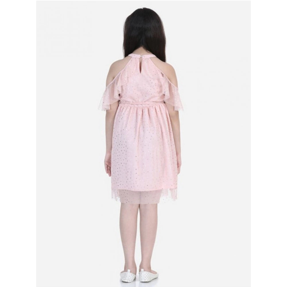 Girl's Net Printed Sleeveless Dress - Blush Pink