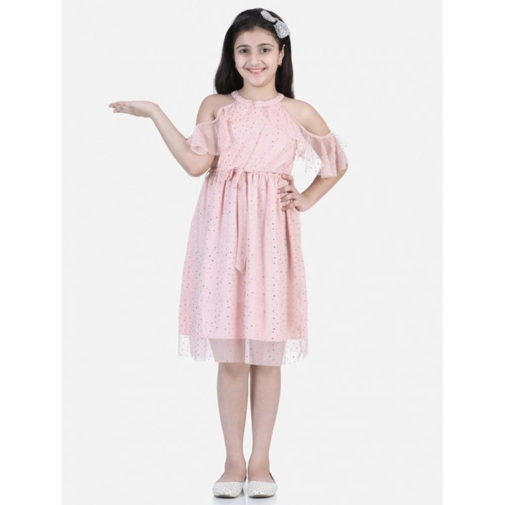 Girl's Net Printed Sleeveless Dress - Blush Pink