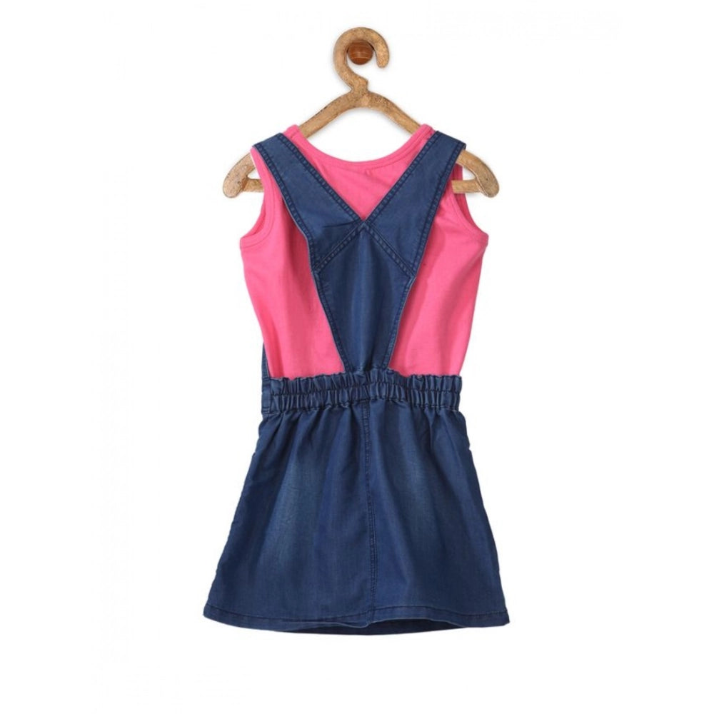 Girl's Denim &amp; Cotton Bow Sleeveless Dungaree - Pink