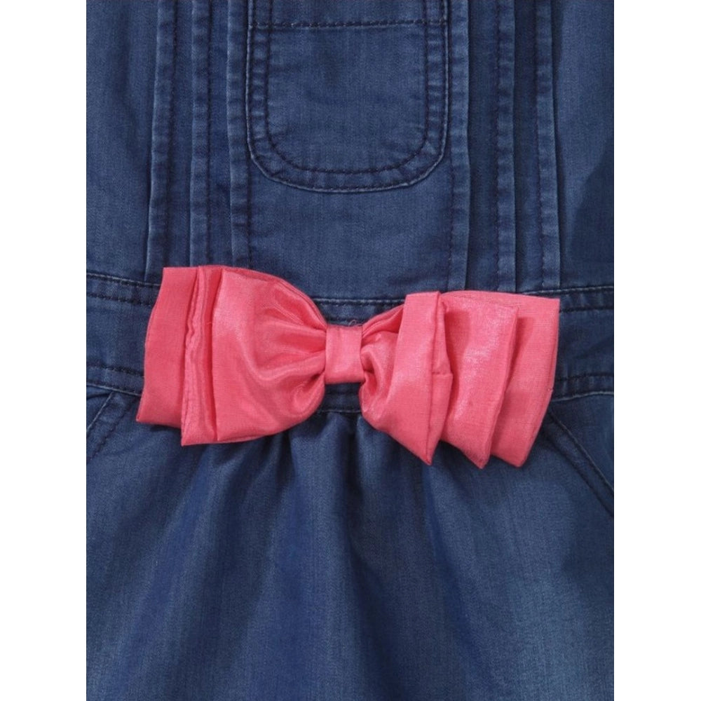 Girl's Denim &amp; Cotton Bow Sleeveless Dungaree - Pink