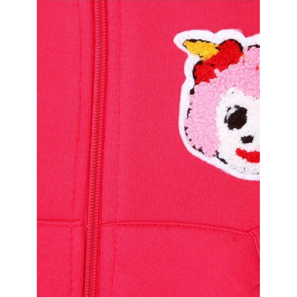 Girl's Fleece Printed Long Sleeves Hoodie Jacket - Magenta