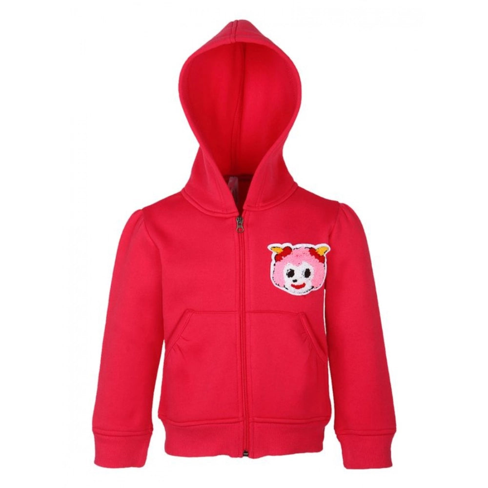 Girl's Fleece Printed Long Sleeves Hoodie Jacket - Magenta
