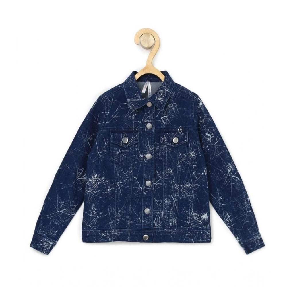 Girl's Denim Washed Flutter Jacket with Crinkle - Blue