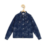 Girl's Denim Washed Flutter Jacket with Crinkle - Blue
