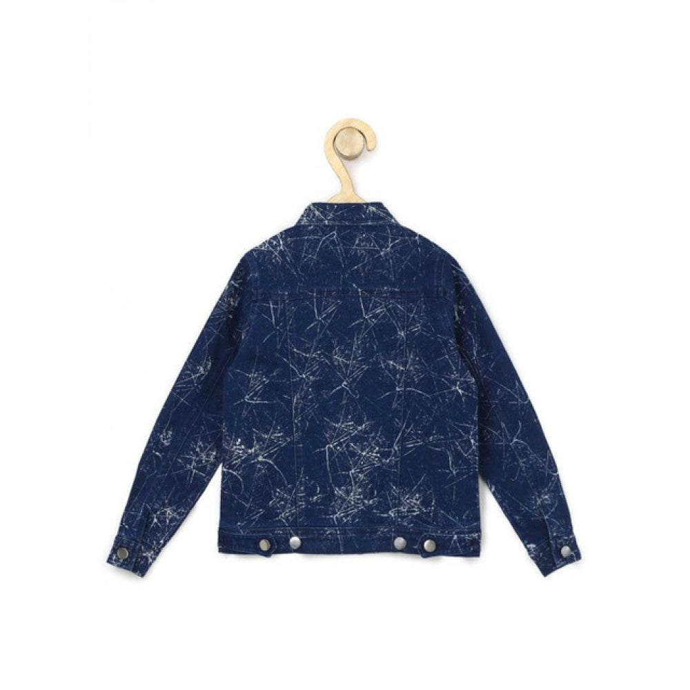 Girl's Denim Washed Flutter Jacket with Crinkle - Blue