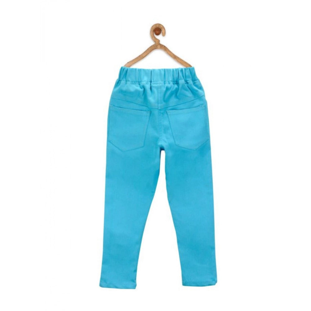 Girl's Denim Solid Elasticated Jeggings cum Jeans - Blue
