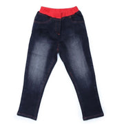 Girl's Denim Ribbed Elasticated Jeans - Black