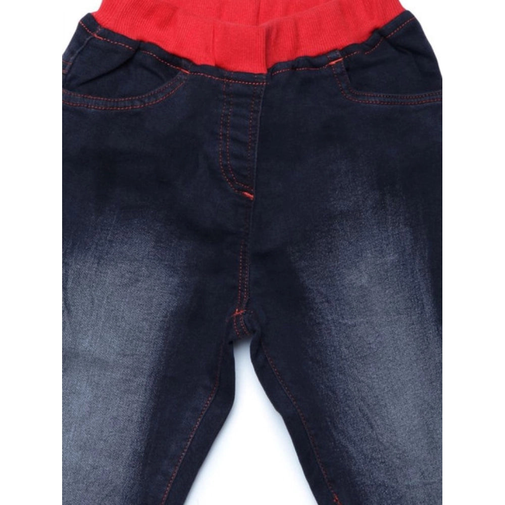 Girl's Denim Ribbed Elasticated Jeans - Black