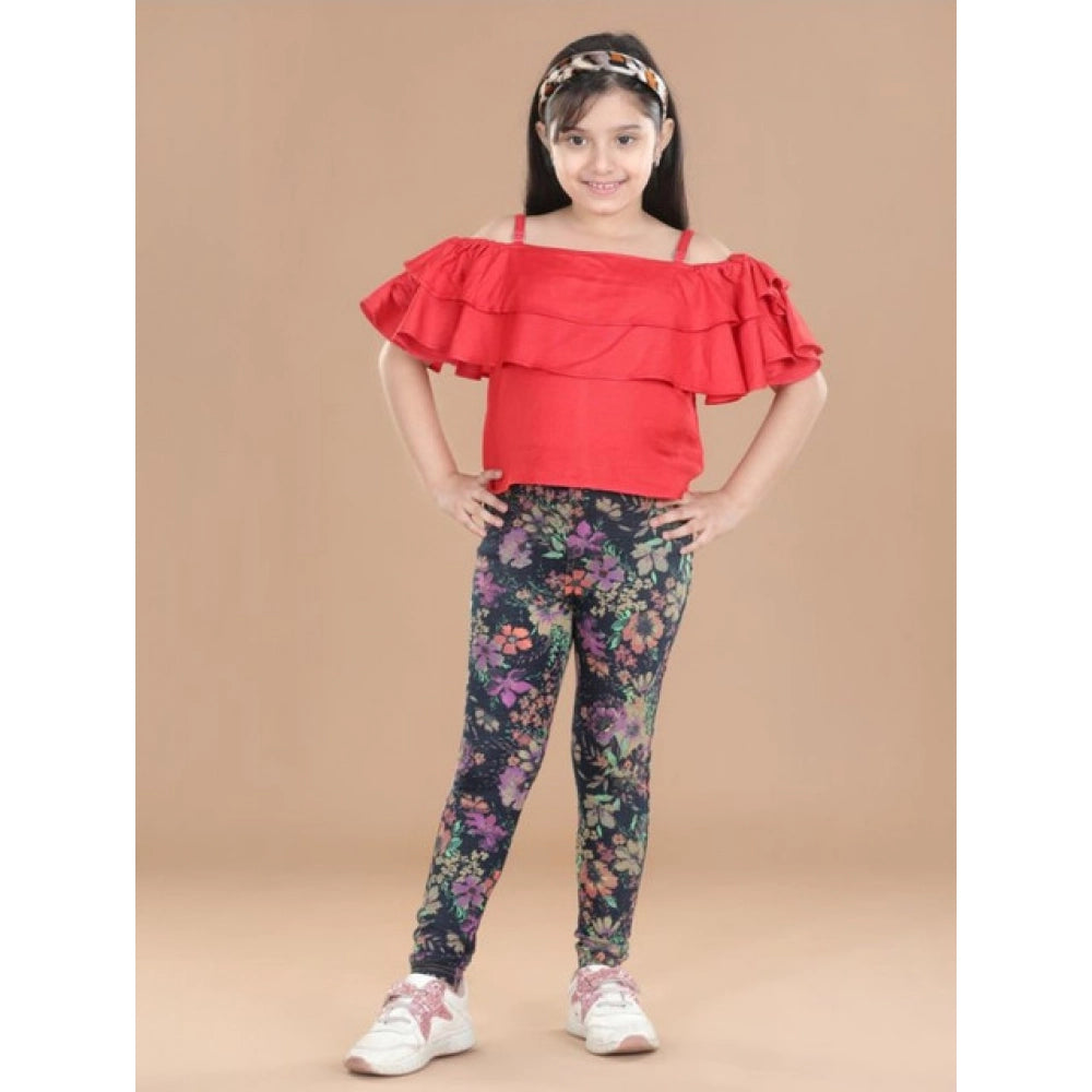 Girl's Cotton Lycra Floral Elasticated Jeggings - Multicolor