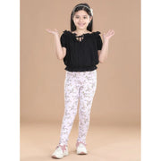 Girl's Cotton Lycra Floral Elasticated Jeggings - Multicolor