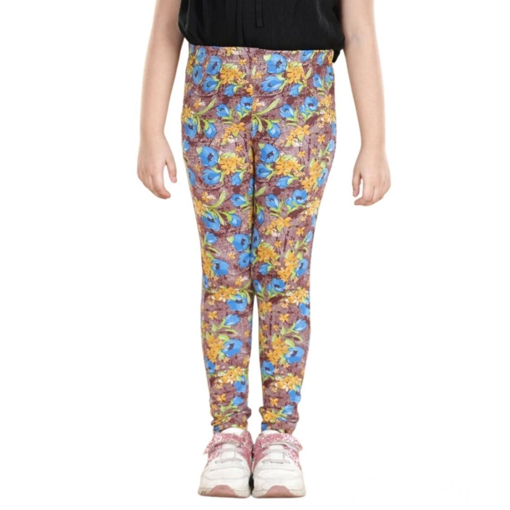 Girl's Cotton Lycra Floral Elasticated Jeggings - Multicolor
