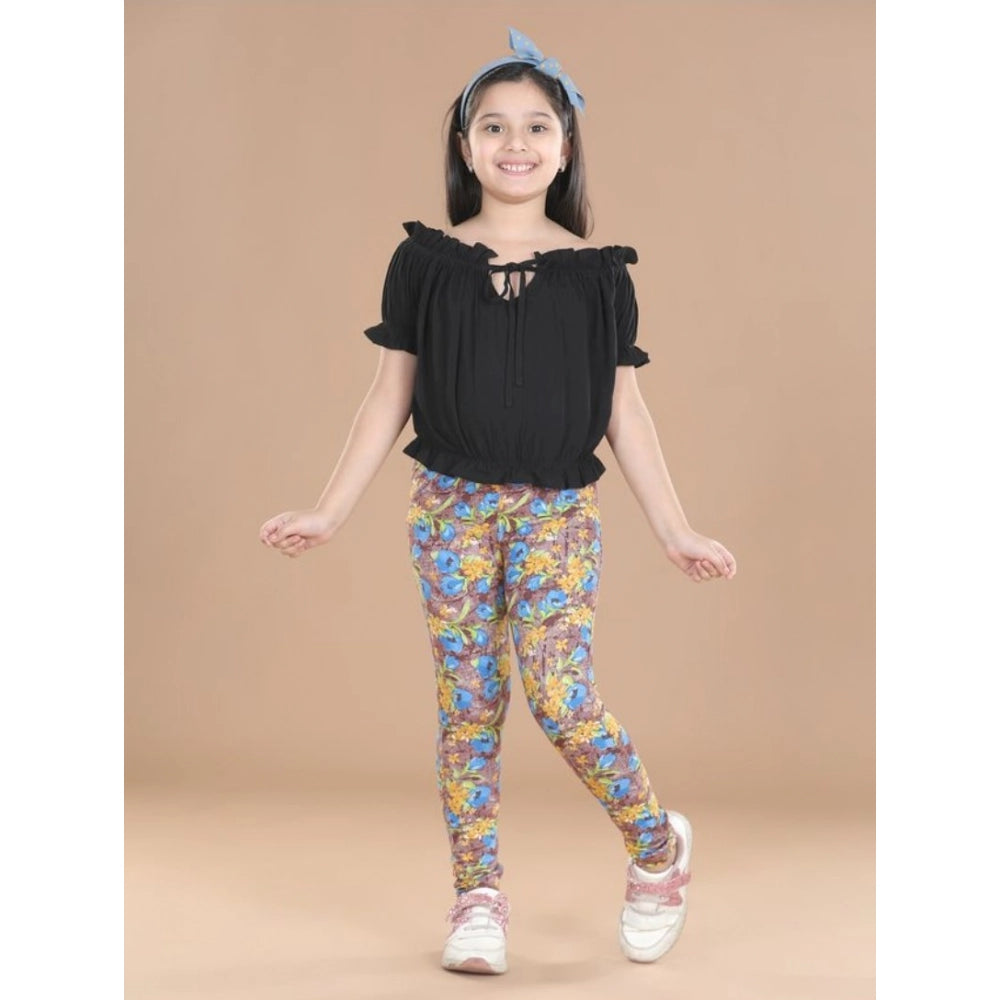 Girl's Cotton Lycra Floral Elasticated Jeggings - Multicolor
