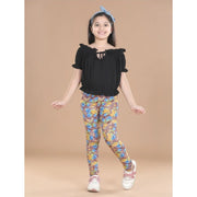 Girl's Cotton Lycra Floral Elasticated Jeggings - Multicolor