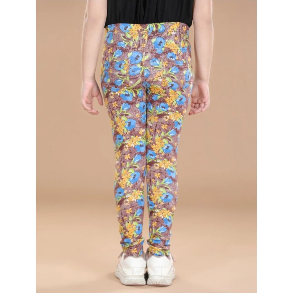 Girl's Cotton Lycra Floral Elasticated Jeggings - Multicolor