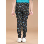 Girl's Cotton Lycra Floral Elasticated Jeggings - Multicolor