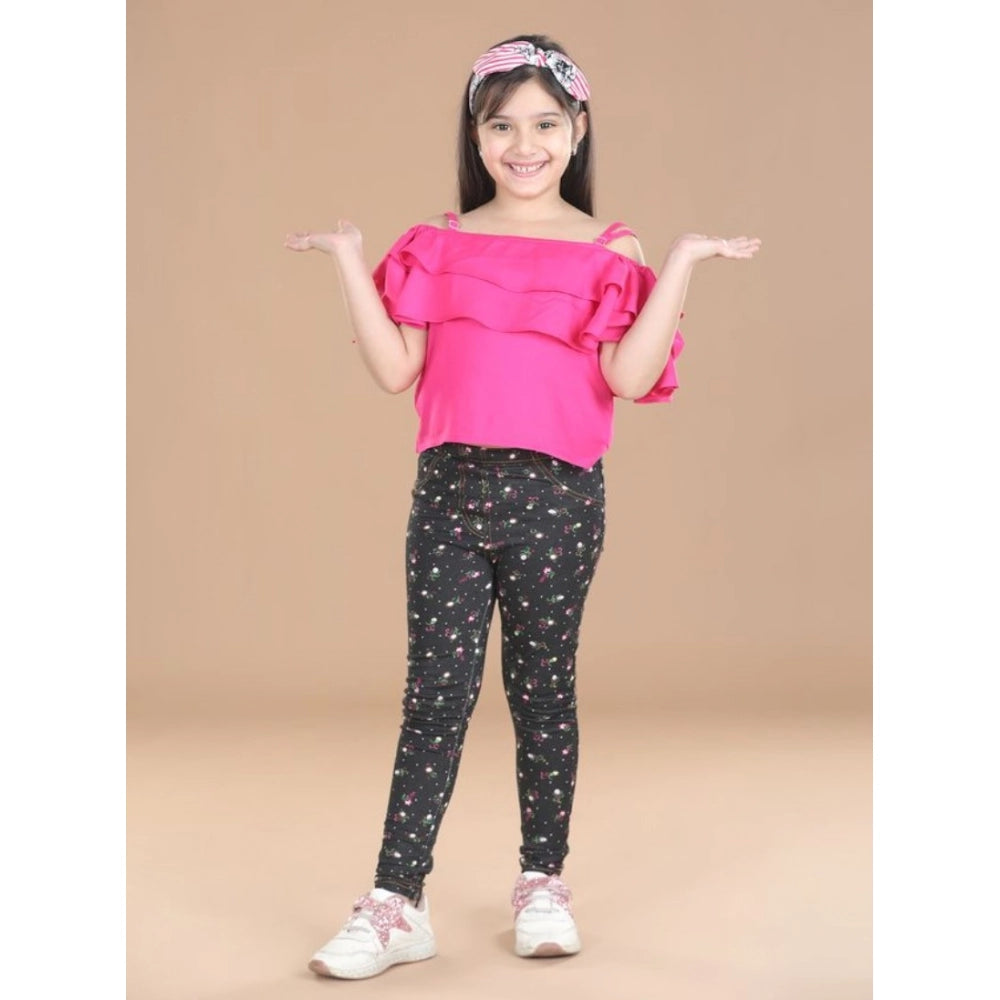 Girl's Cotton Lycra Floral Elasticated Jeggings - Multicolor
