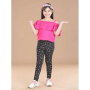 Girl's Cotton Lycra Floral Elasticated Jeggings - Multicolor