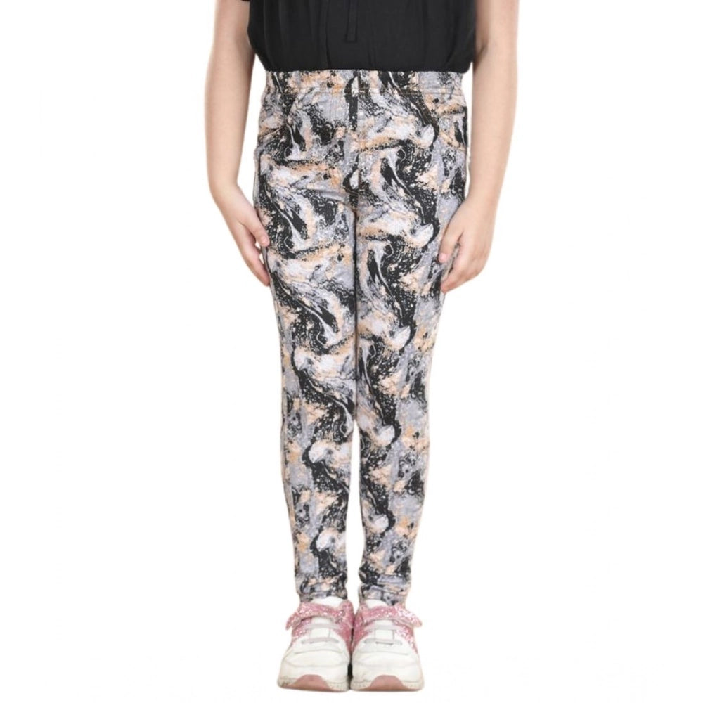 Girl's Cotton Lycra Floral Elasticated Jeggings - Multicolor