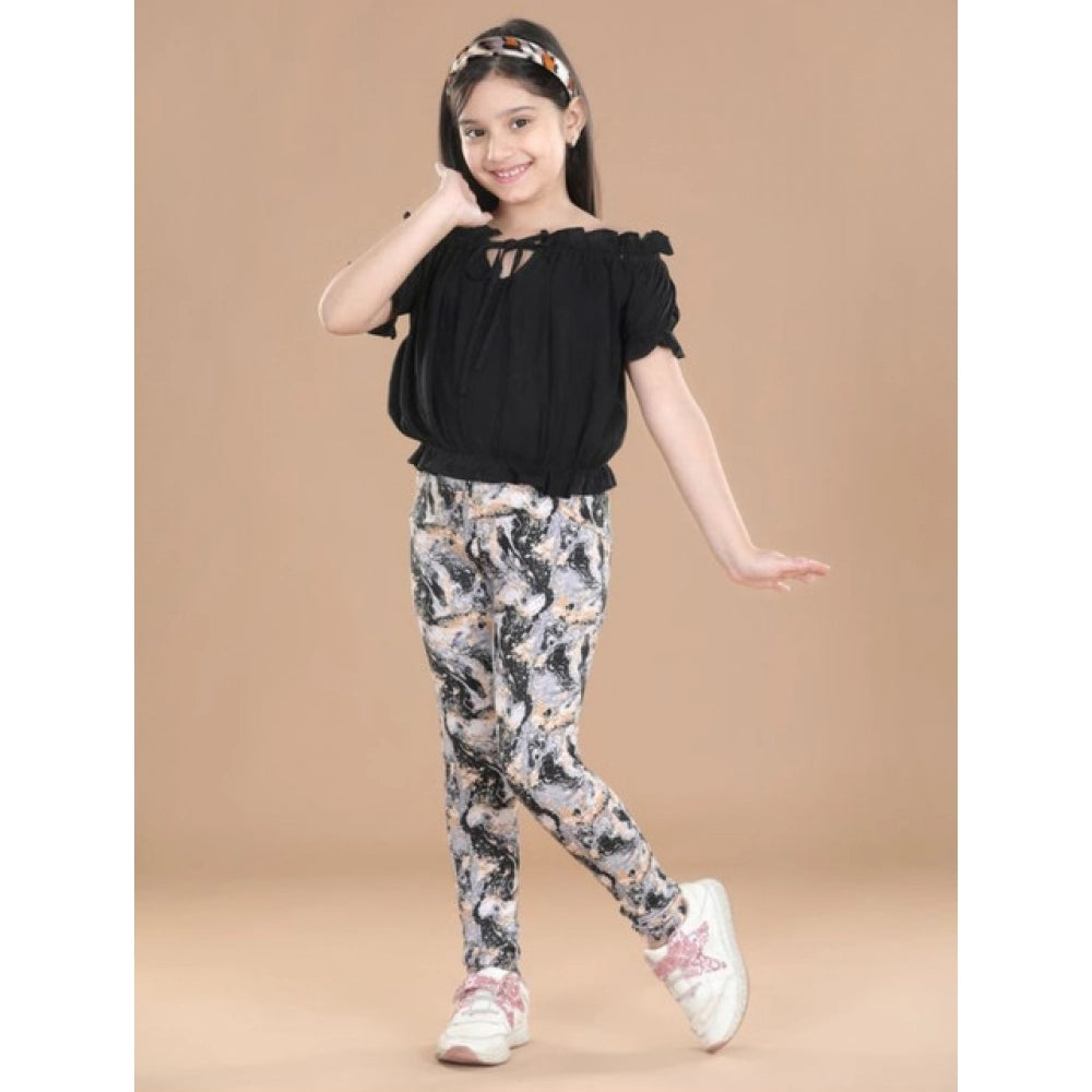Girl's Cotton Lycra Floral Elasticated Jeggings - Multicolor