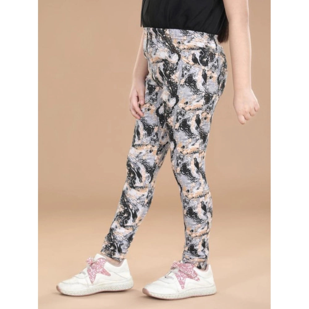 Girl's Cotton Lycra Floral Elasticated Jeggings - Multicolor