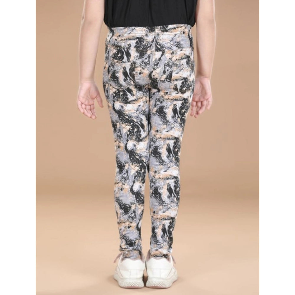 Girl's Cotton Lycra Floral Elasticated Jeggings - Multicolor