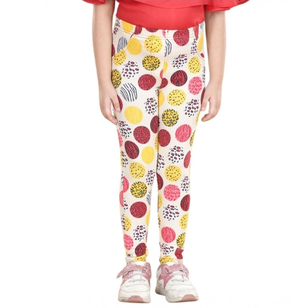 Girl's Cotton Lycra Floral Elasticated Jeggings - Multicolor