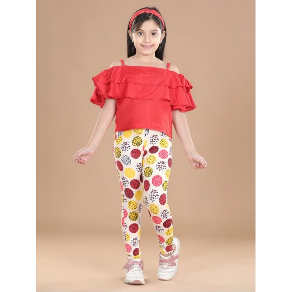 Girl's Cotton Lycra Floral Elasticated Jeggings - Multicolor