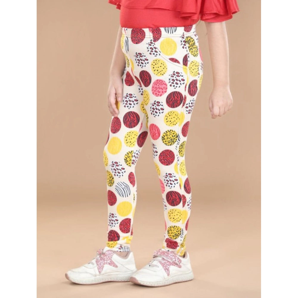 Girl's Cotton Lycra Floral Elasticated Jeggings - Multicolor
